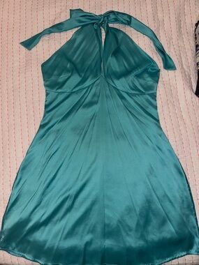 Teal Halter Satin Dress